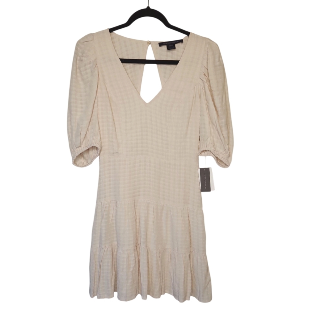 NWT French Connection Women's Sand Dollar Puff Sleeve Keyhole Dress Size 4